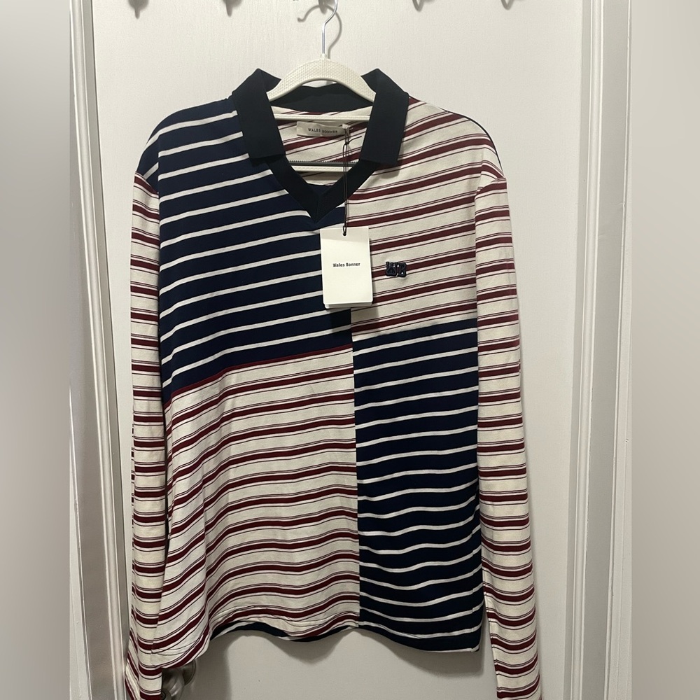 New With Tag Wales Bonner striped panelled Polo shirt Size S